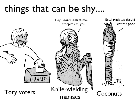 things that can be shy, tory voters, knife wielding maniacs and coconuts